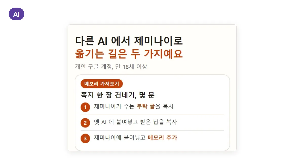 제미나이로 챗GPT 대화 옮기기: 메모리 가져오기부터 채팅 기록 zip 올리기까지
