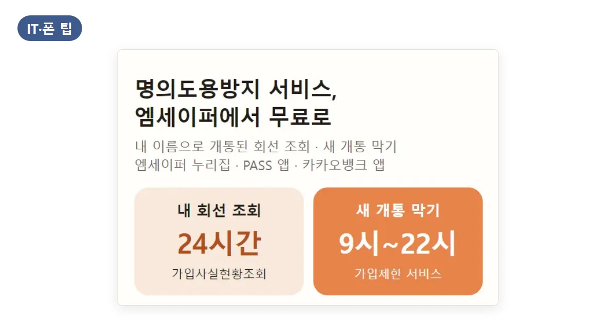 명의도용방지서비스 가입 방법: PASS 앱·엠세이퍼 모바일로 개통 막는 순서